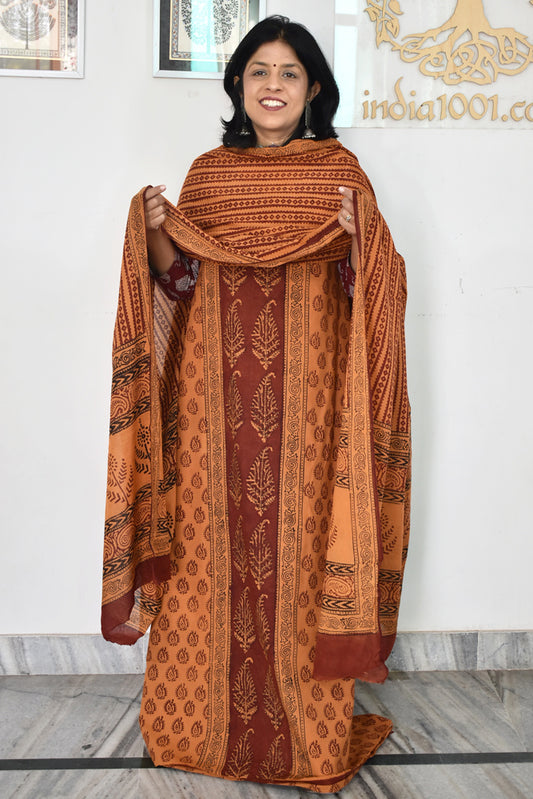 Bagh Hand Block Printed unstitched 3 pc Cotton suit fabric from MP