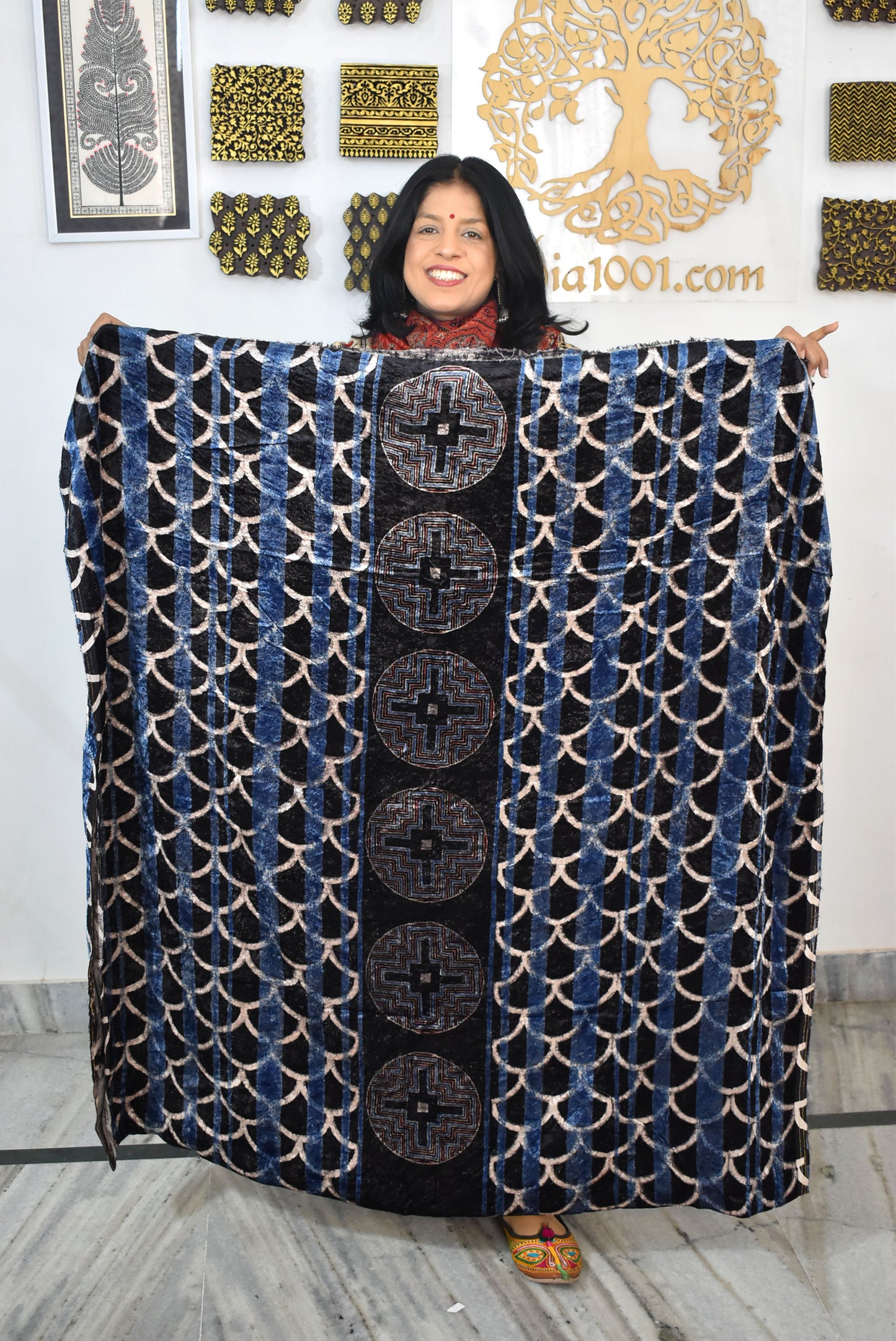 Ajrakh Velvet kurta fabric