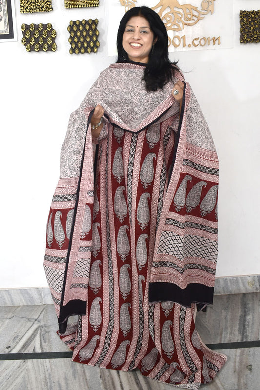 Bagh Hand Block Printed unstitched 3 pc Cotton suit fabric with block print from MP