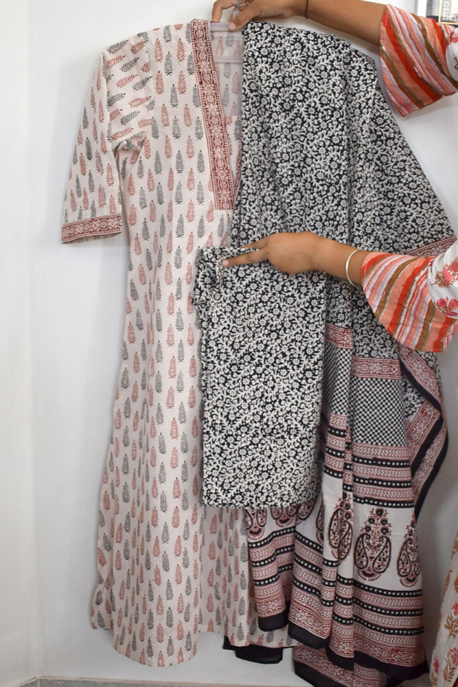 Bagh Hand Block Printed stitched 3 pc Cotton suit - 38 size