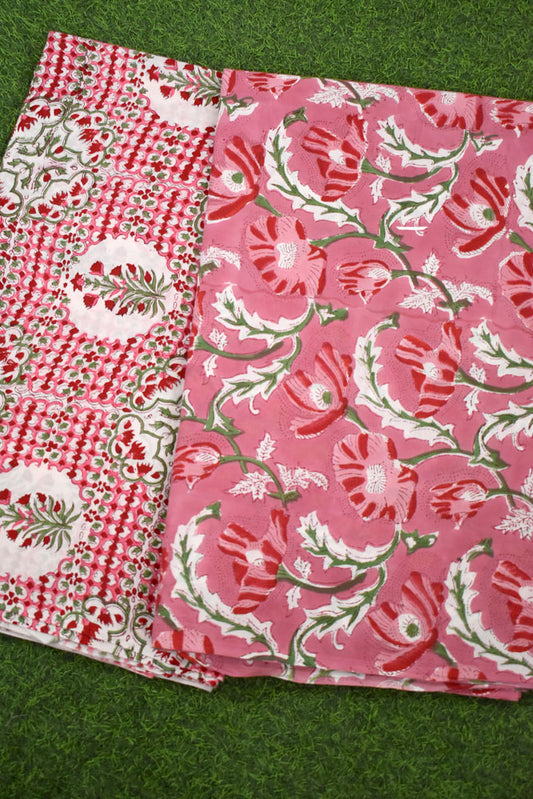 Hand Block Printed Cotton Running Fabric combo ( 2 fabrics *2.5 mtrs each)