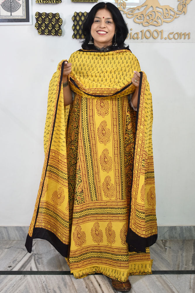 Bagh Hand Block Printed unstitched 3 pc Cotton suit fabric with Placement block print from MP