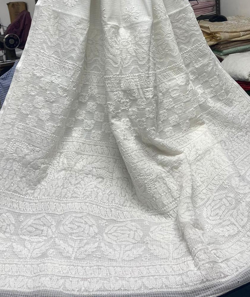 Elegant Kota cotton Saree with Hand Lucknowi Chikankari work ( without BP) - Dyeable