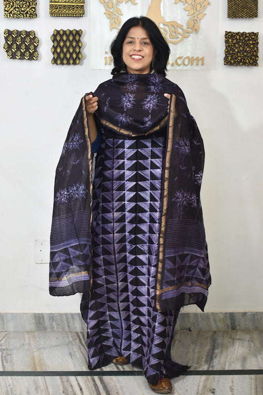 Premium Chanderi Silk Cotton Kurta dupatta sets with Nui Shibori Work