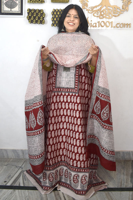 Bagh Hand Block Printed unstitched 3 pc Cotton suit fabric with block print from MP