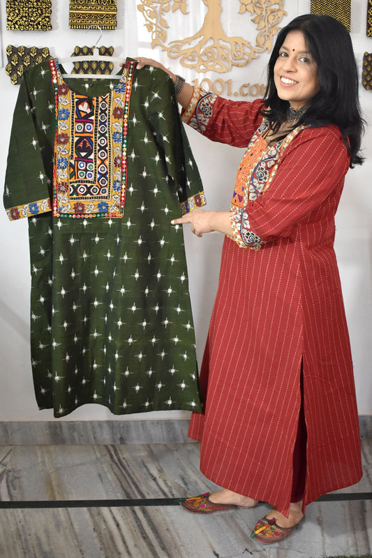 Designer Vintage Tribal patches Ikkat Kurta