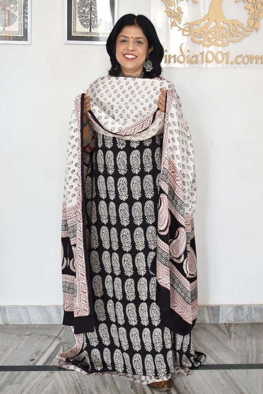 Bagh Hand Block Printed unstitched 3 pc Modal silk suit fabric from MP