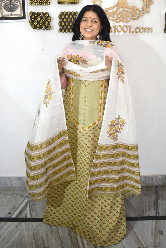 Elegant Hand Block print cotton suit with Cotton dupatta