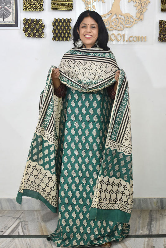 Elegant Bagru Block Printed unstitched suit fabric with Cotton dupatta