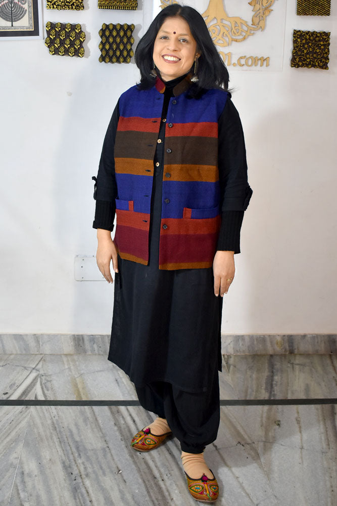 Handwoven Himalayan Wool Jacket with Satin silk inner lining