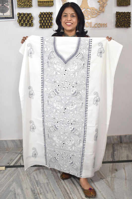 Hand Embroidered Kantha work cotton fabric - (Length 2.8 mtrs )