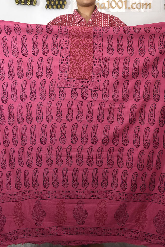 Designer Cotton Bagh Hand Block Print  Kurta Fabric - 2.9 - 2.8 mtrs cut