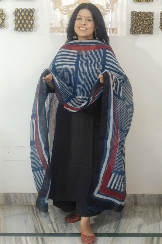 Elegant Hand Block Printed Pure Linen dupatta