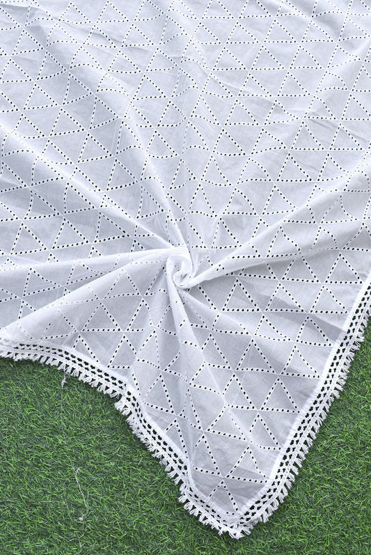 Beautiful Embroidered Cotton Dupatta - Milky white - Dyeable