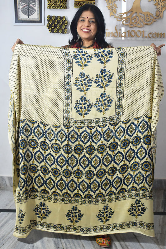 Designer Modal Silk Ajrakh Hand Block Print  Kurta Fabric - 2.5 mtrs cut