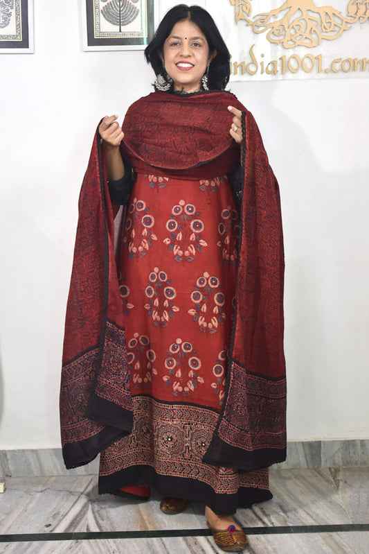 Elegant Hand Block print cotton suit with Cotton dupatta