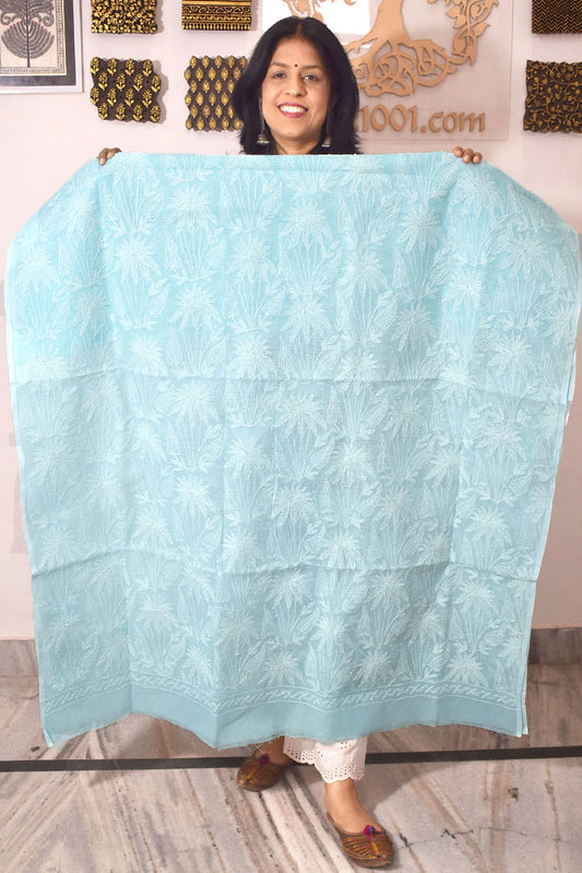 Hand Embroidered Chikankari Tepchi work Kota Doria fabric - (2.8 mtrs )