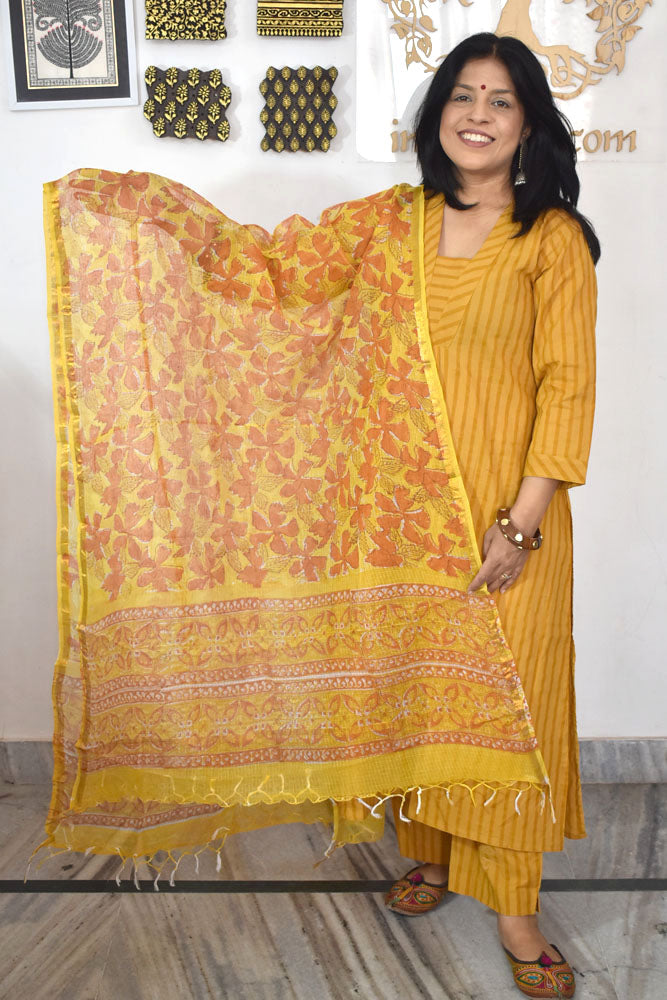 Hand Block Printed Kota Cotton Dupatta