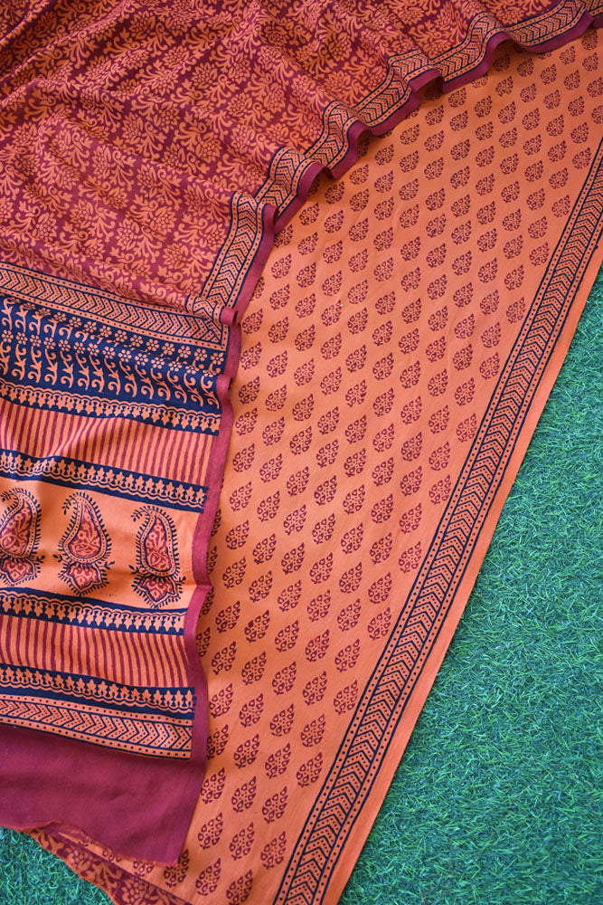 Bagh Hand Block Printed unstitched 3 pc Cotton suit fabric from MP