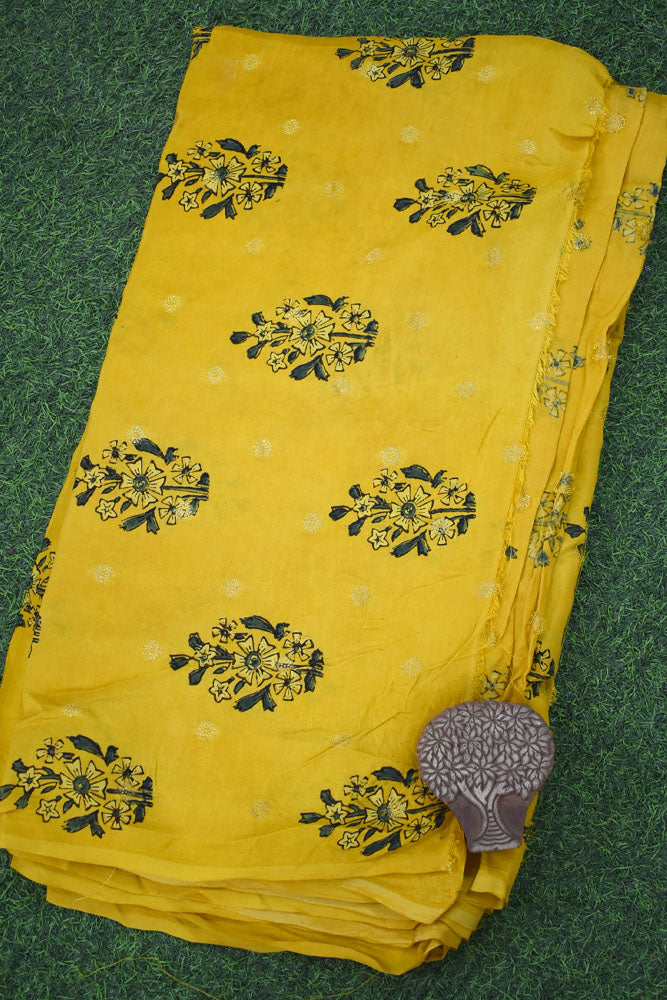 Beautiful Ajrakh Dola Silk Hand Block Print Fabric - 3 mtrs cut