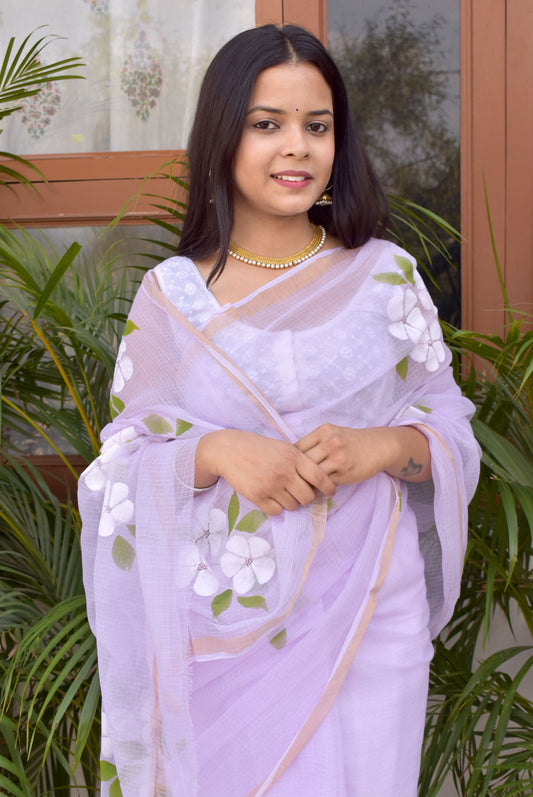 Prakriti : Beautiful Kota Doria Saree with Hand Painted Floral Motifs