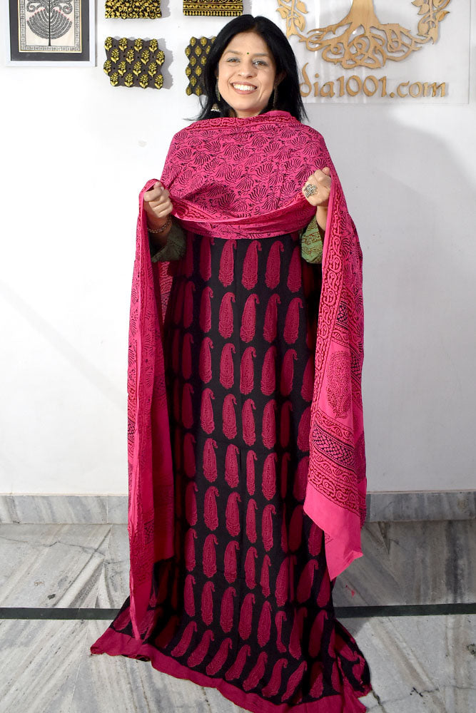 Bagh Hand Block Printed unstitched 3 pc Crepe suit fabric