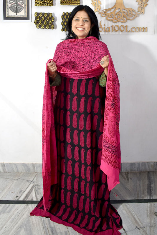 Bagh Hand Block Printed unstitched 3 pc Crepe suit fabric