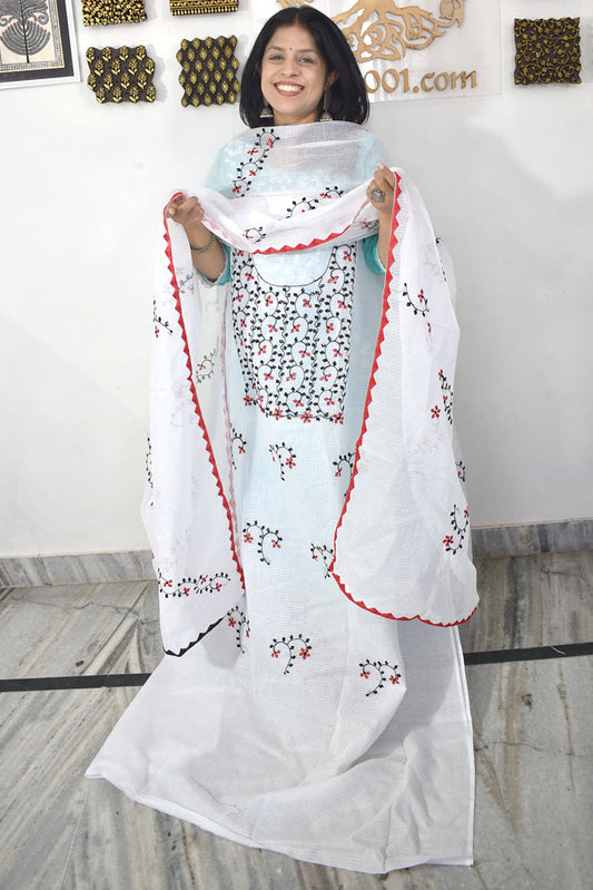 Elegant Kota Kurta & Dupatta set with Hand done Heavy Phool patti work & Cotton Bottom