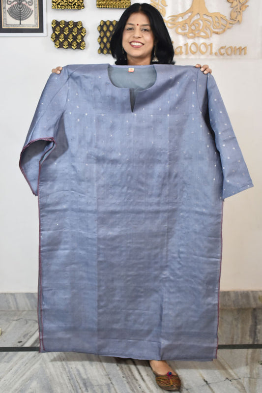Semi Stitched Block Printed Tussar Silk Kurta