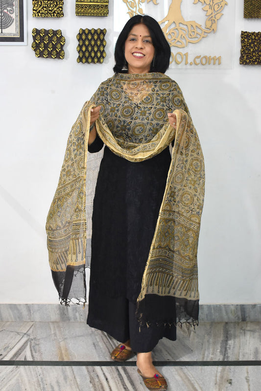 Beautiful  Ajrakh Hand Block Printed Kota Dupatta