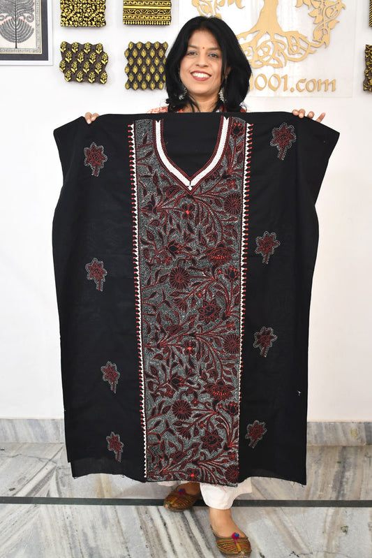 Hand Embroidered Kantha work cotton fabric - (Length 2.8 mtrs )