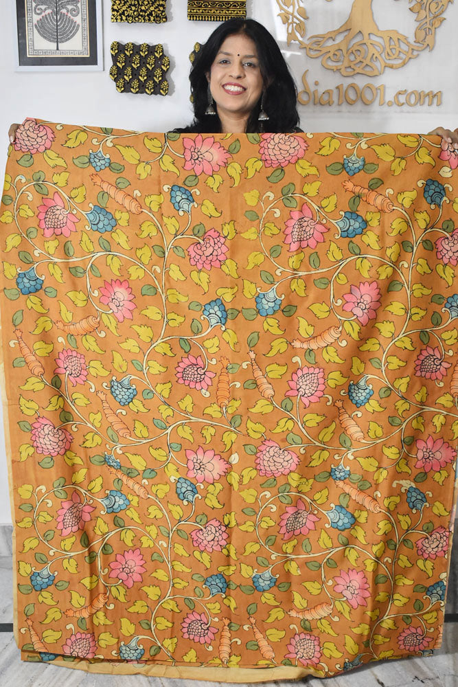 Beautiful Hand Painted Pen Kalamkari Chanderi Fabric - 2.5 mtrs cut