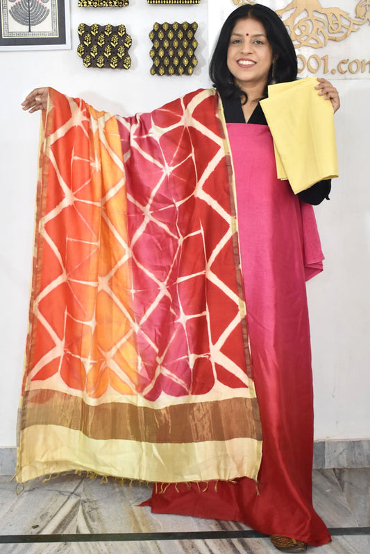 Designer chanderi suit with Clamp Dye dupatta