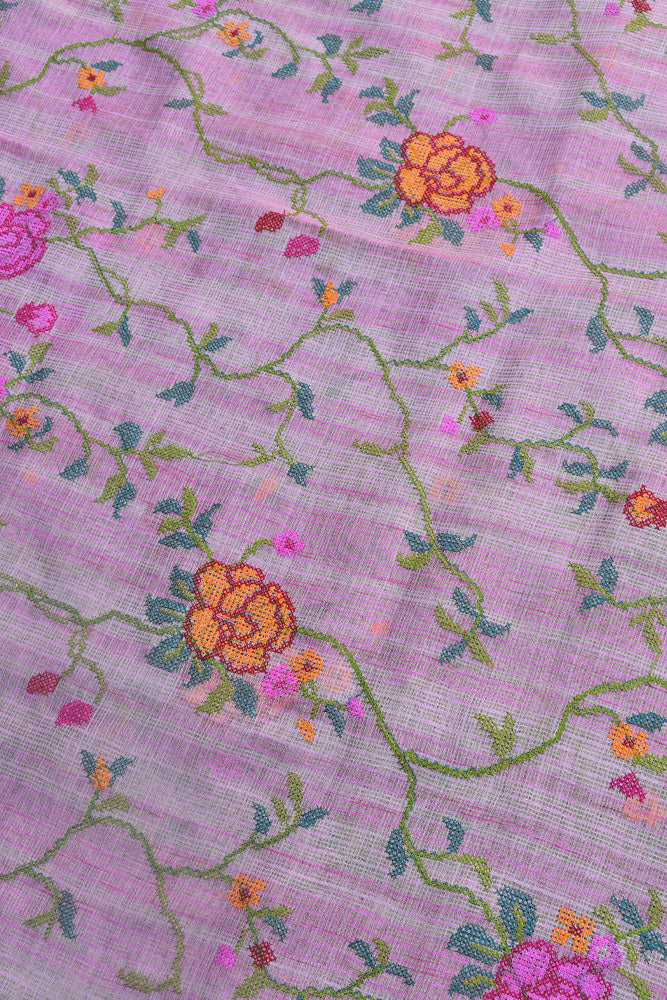 Elegant Kota Tissue dupatta with All over Cross Stitch Embroidery - pink