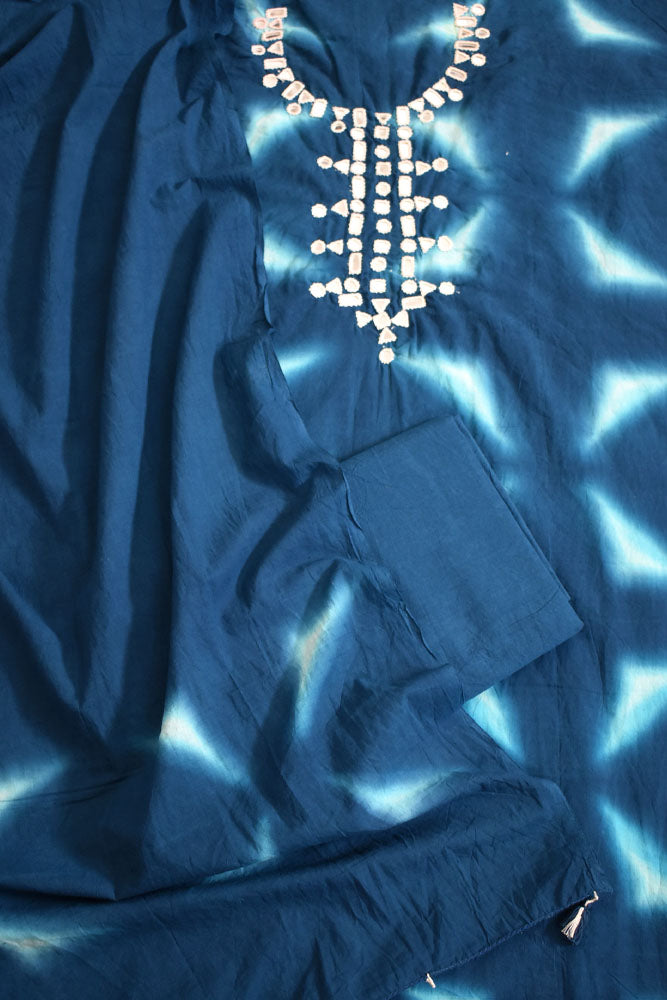 Tie & Dye Clamp Dyed cotton Unstitched Suit with Kutch Mirror work