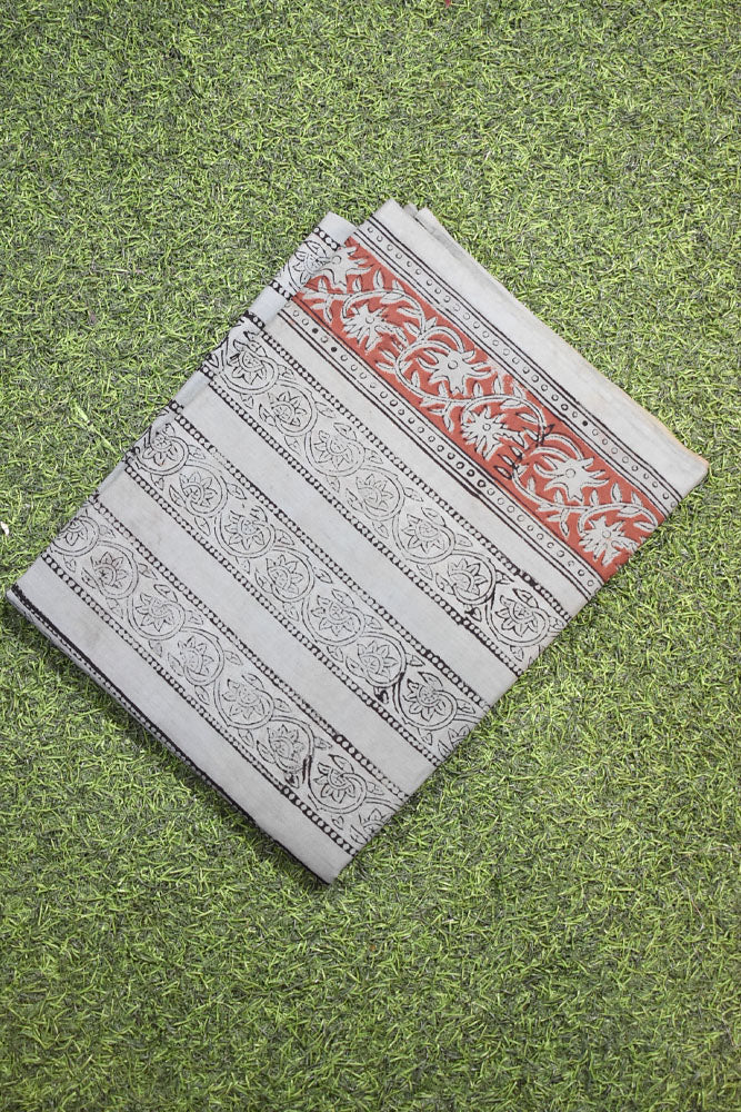 Beautiful Hand Block Printed Vanaspati Ajrakh Maheshwari Silk Cotton Unstitched suit fabric - 3 pc set