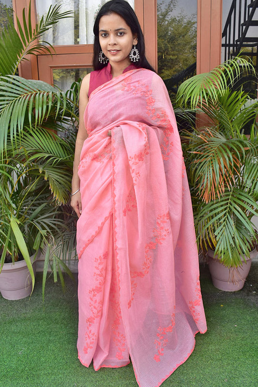 Elegant Kota cotton saree with Aari & Applique Phool Patti work & Muqaish Work