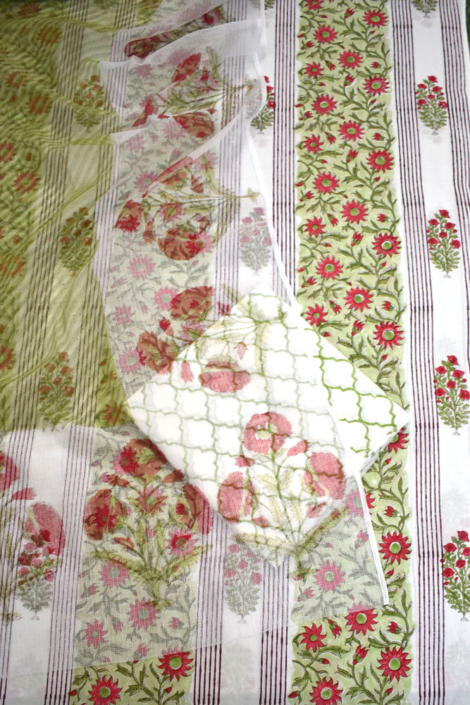 Designer Hand Block Print Cotton suit with Kota dupatta