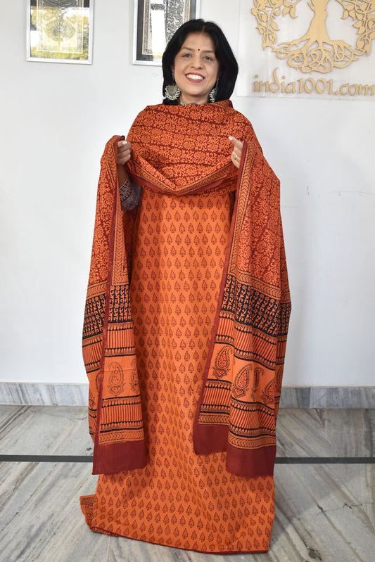 Bagh Hand Block Printed unstitched 3 pc Cotton suit fabric from MP