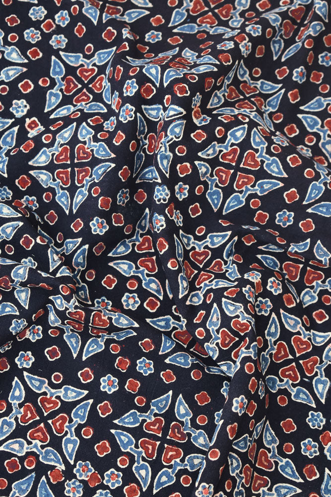 Ajrakh Hand Block Printed Cotton Fabric - 2.5 mtrs