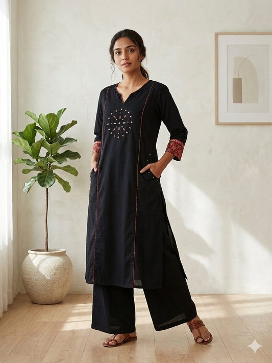 Designer Ajrakh cotton Kurta With Mirror Work - Size 38 to 52 ( all sizes)