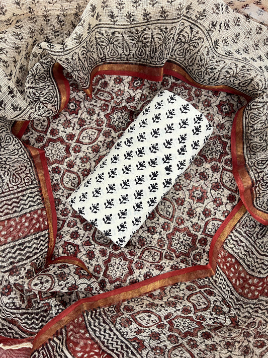 Beautiful Hand Block printed Kota Doria cotton suit