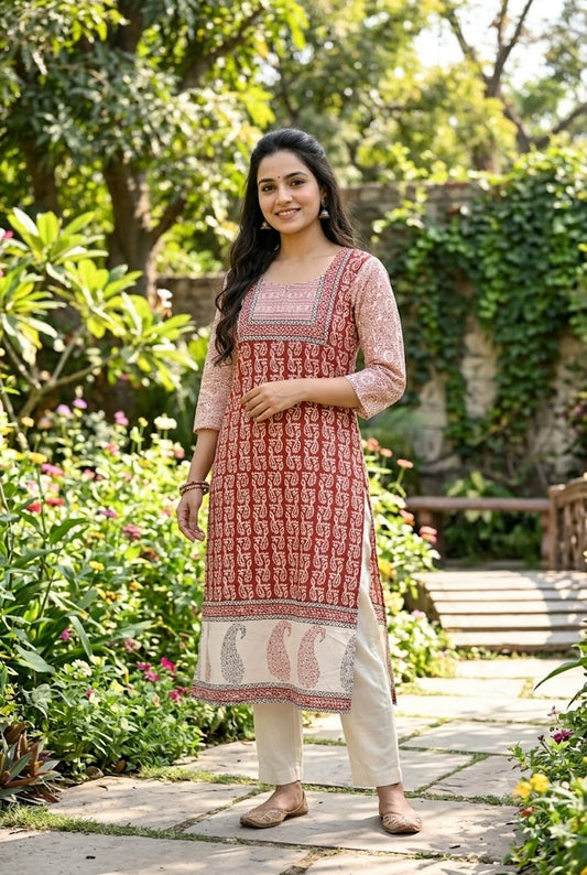 Beautiful Hand Block Printed Bagh cotton  Kurta - Size 38
