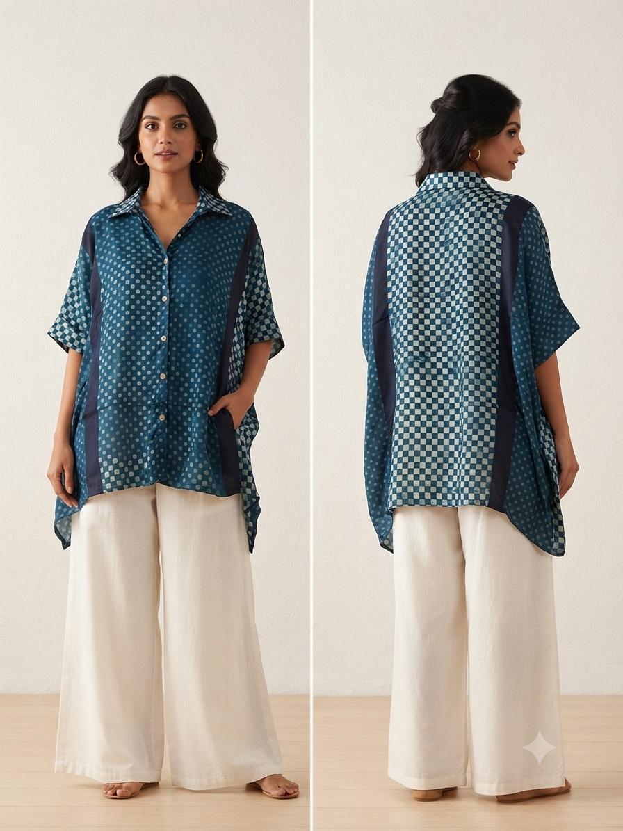 Beautiful Ajrakh Modal Silk Kaftan - 38 - 44