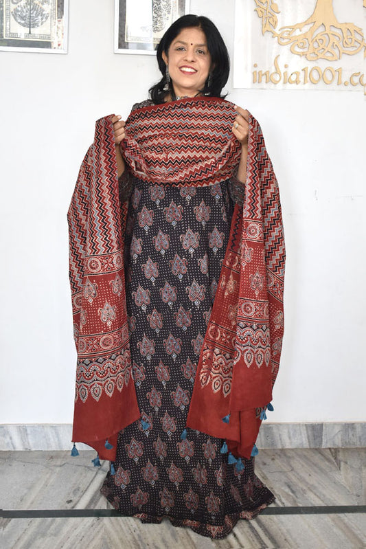 Elegant Hand Block Printed Ajrakh Cotton Unstitched suit fabric
