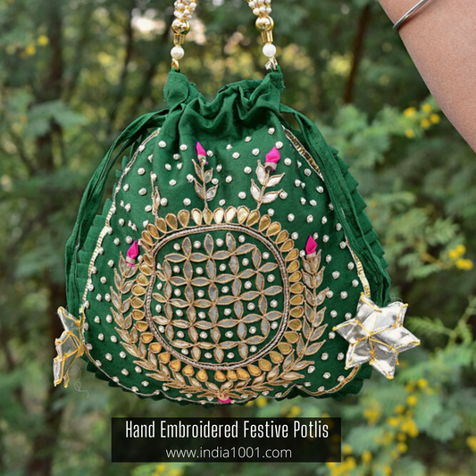 HAND GOTA PATTI & DABKA WORK SILK BLEND POTLI BAG FOR GIVEAWAYS FOR WOMEN / RETURN GIFTS & FAVOURS FOR GUESTS