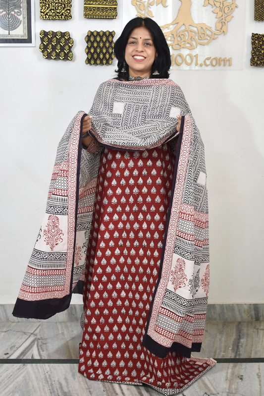 Bagh Hand Block Printed unstitched 3 pc Cotton suit fabric from MP