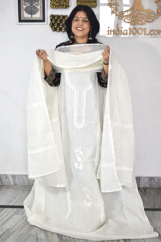 Elegant Kota Kurta & Dupatta set with Hand done Heavy Phool patti work & Cotton Bottom