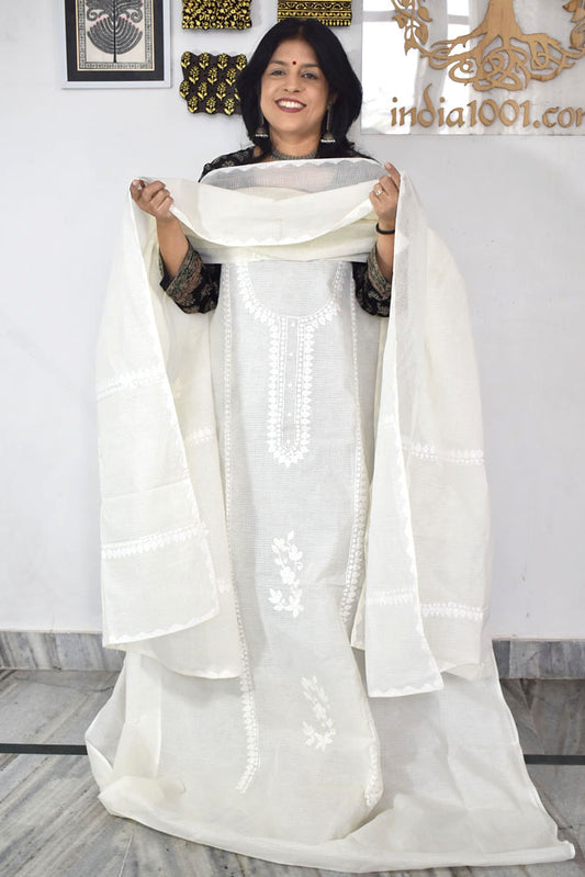 Elegant Kota Kurta & Dupatta set with Hand done Heavy Phool patti work & Cotton Bottom