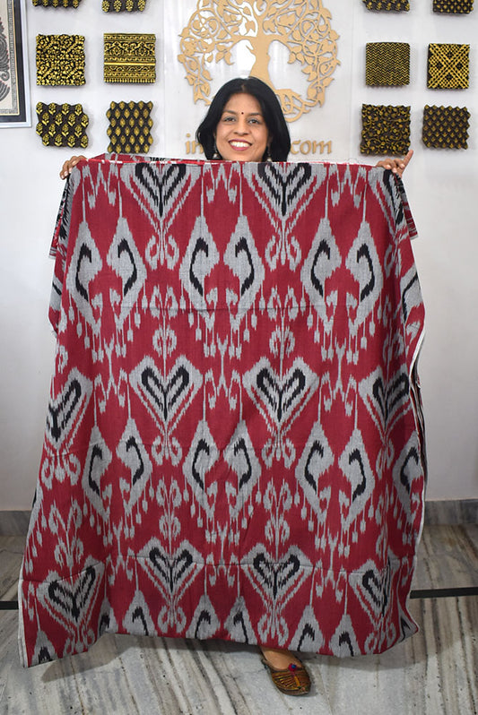 Multicolor Ikat Cotton Handloom 2.5mts Fabric with Uzbekistan Pattern Desigyn